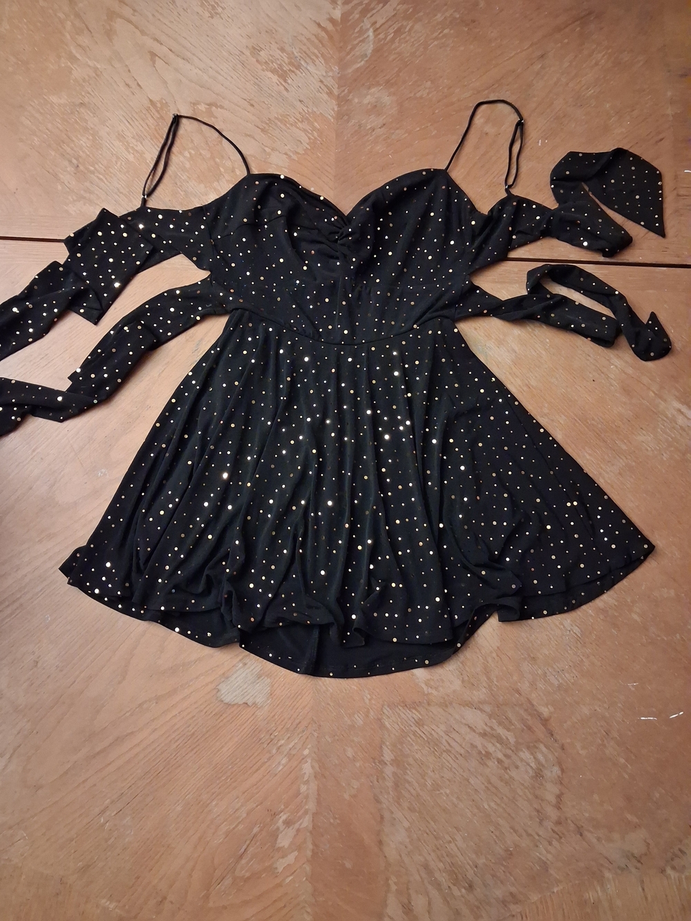Lucy in the Sky Black Strapless Skater Dress with Gold Dots